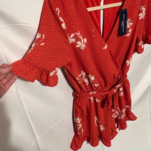 Sz S Ruffles & Floral & Dots Faux Wrap Front Challis Romper NWT - Picture 7 of 16